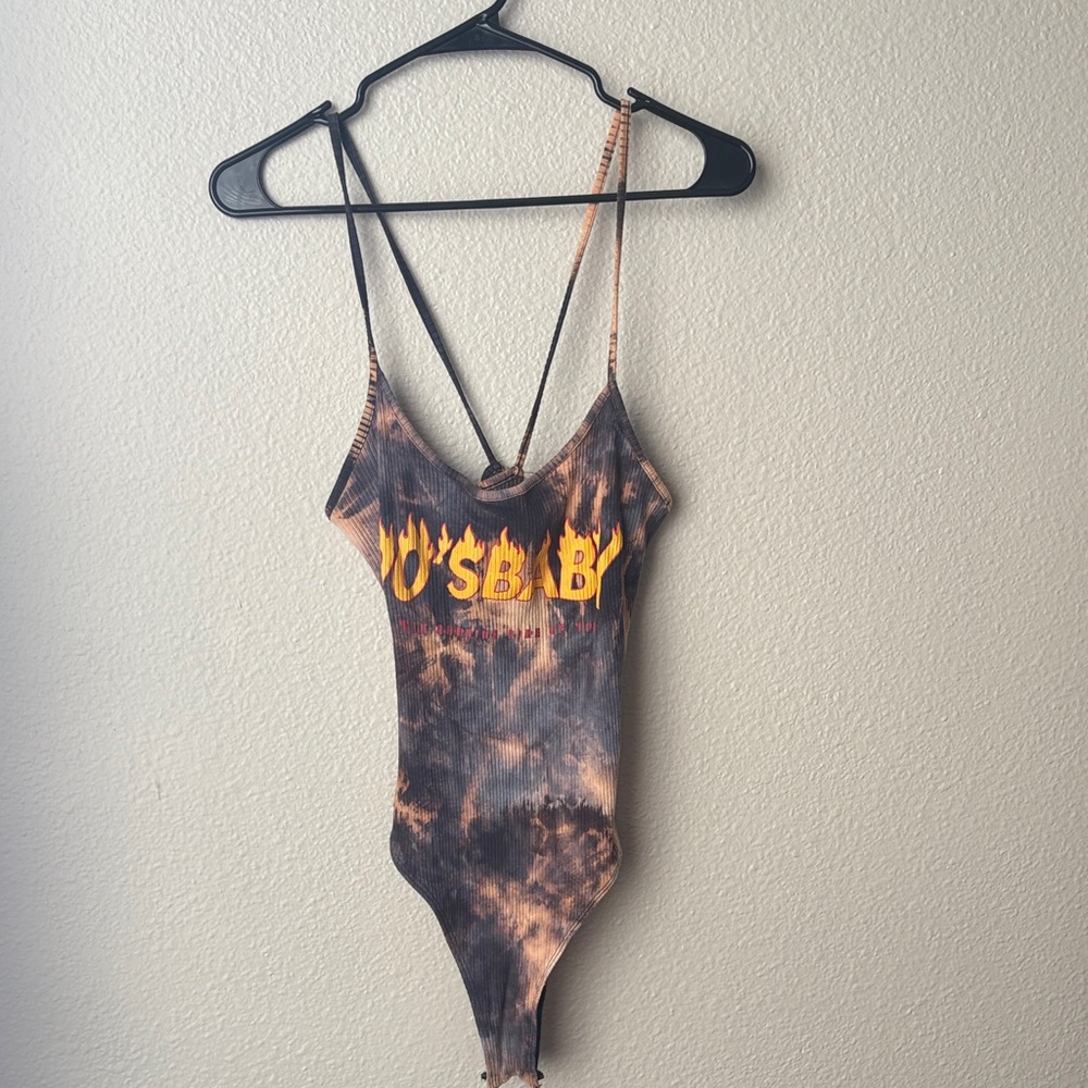 Tie-Dye Bodysuit with Flame Graphic
